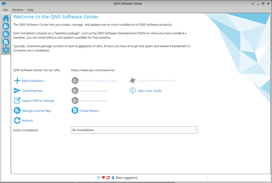 Image of the welcome to QNX Software Center page.