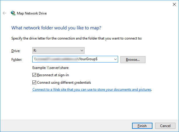 Screenshot of the Map Network Drive pop-up.