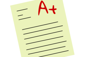graphic of a test paper with a grade of A+ written in red in the top right corner of the page