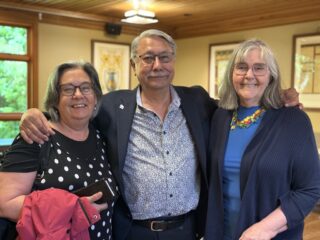 Catherine MacQuarrie, Satsan (Herb George) & Frances Abele at 2025 Feeding Our Fire Gathering