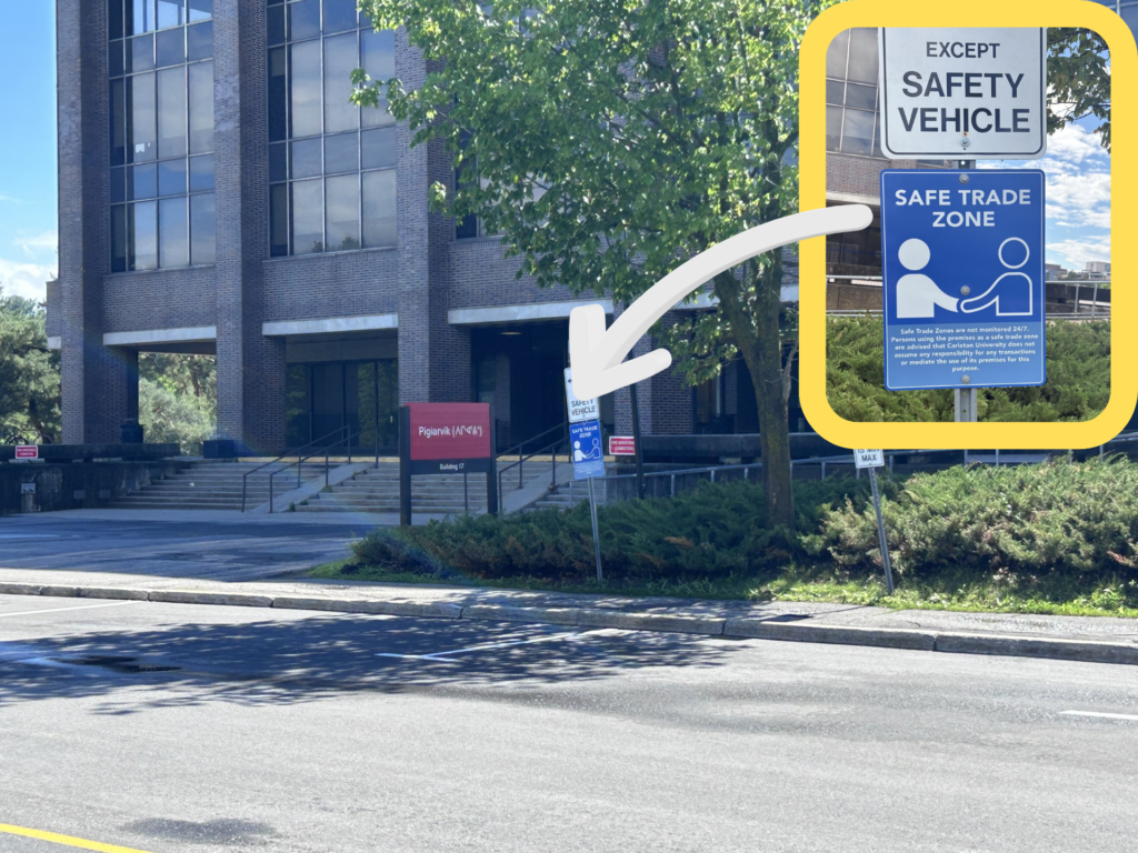 Safe Trade Zone sign in front of Pigiarvik Building
