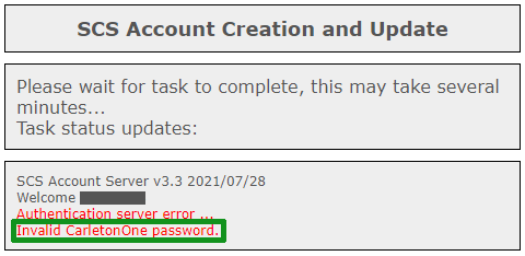 SCS Account Update Error – Invalid CarletonOne password