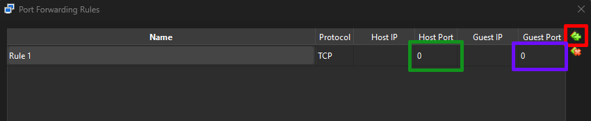 VirtualBox VM Network Port Forwarding Window