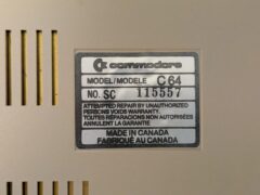 Commodore 64 made in Canada label