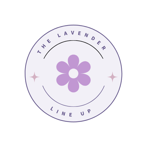 Light lavender sign with one deep lavender flower and two stars on either side.
