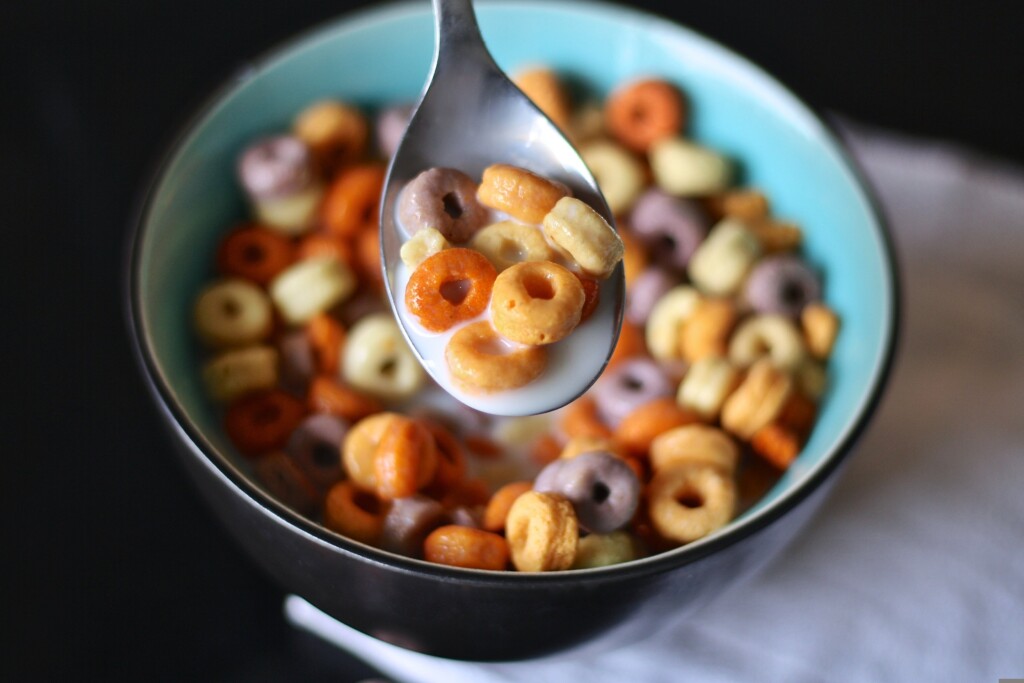 close up of froot loop cereal.