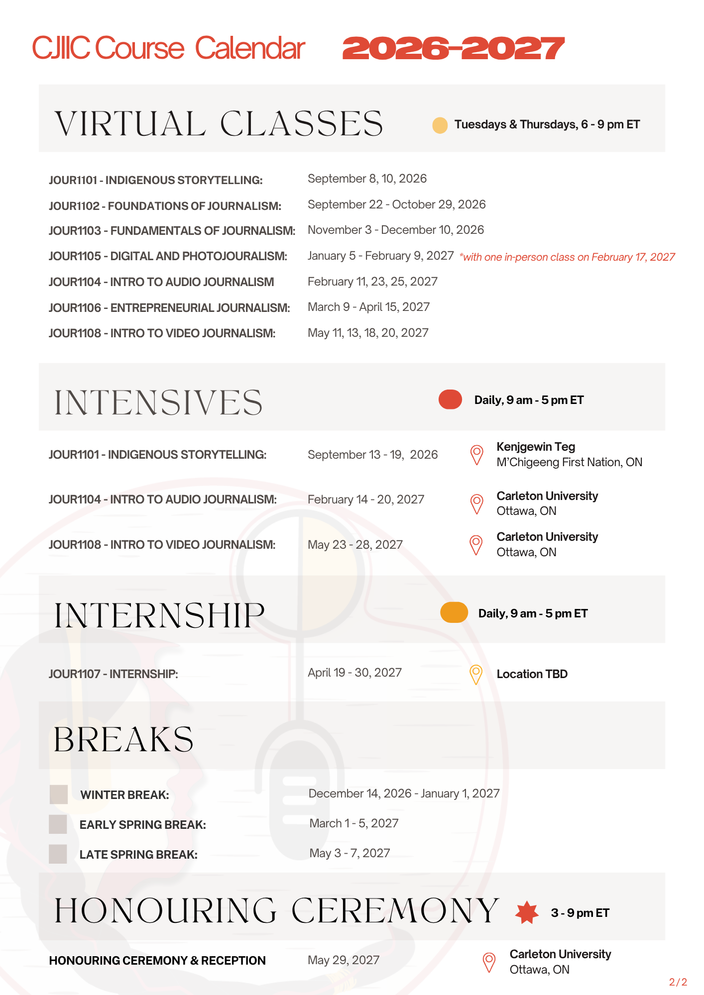 course calendar part 2