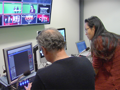 Students working in a control room