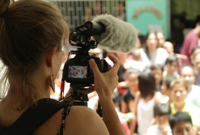 Student using a video camera