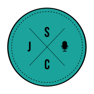 Logo for JSOC: A teal circle with the letters J, S, O, and C arranged in a diamond pattern. The O is replaced with an icon of an old-fashioned microphone.