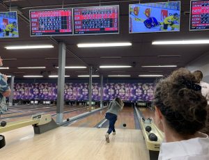 Kim Davis bowling a strike