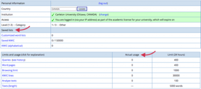 Screenshot of corpora showing the layout of the home page