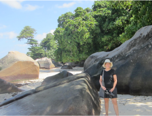 Janna at the beach in the Seychelles