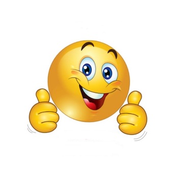 Happy face and thumbs up emoticon