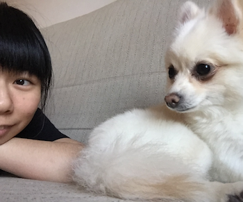 Ranki and her cute white dog