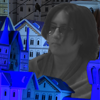 Sophie embedded in a sea of blue buildings and a bird on a wire. At the bottom of the image, the word "Wahrheit".