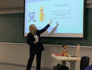 Marcella presents her PowerPoint showing info about Carlo Collodi