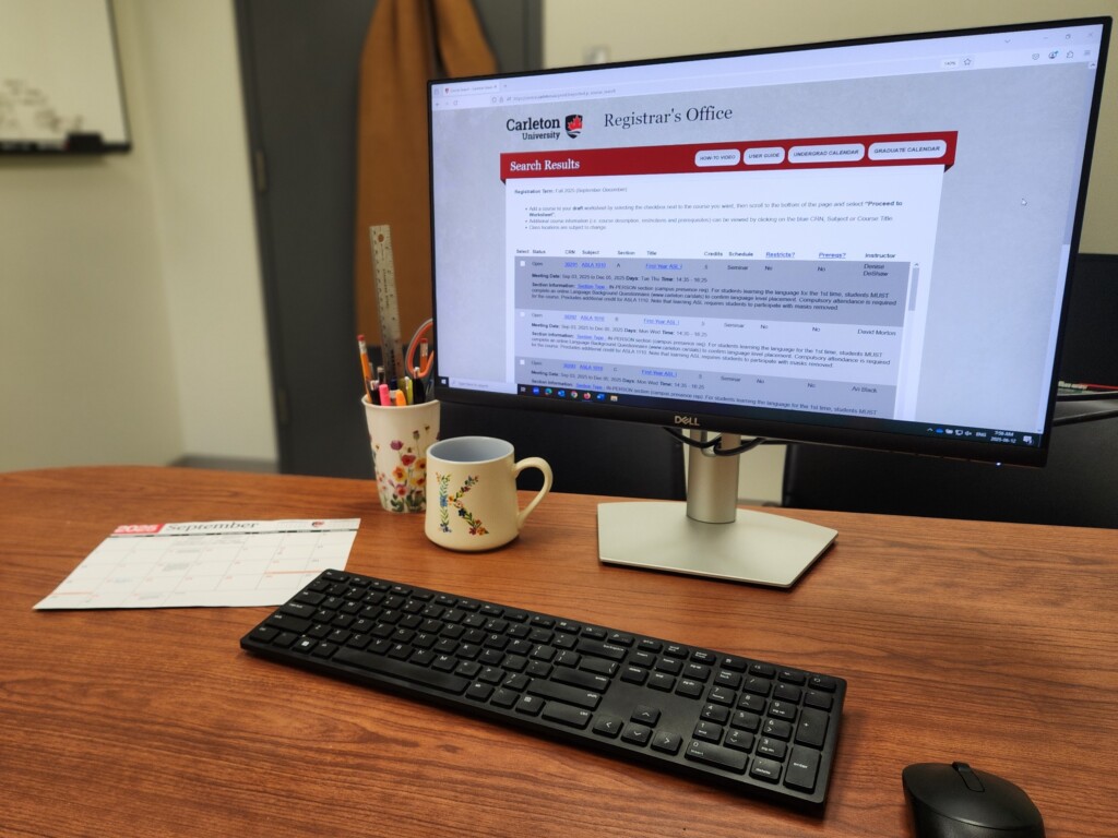 Image of computer screen showing Carleton's registration system, Carleton Central