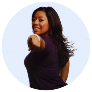 Jessica points at the camera