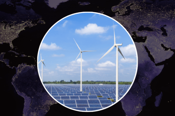 Photo of wind farm and solar panels