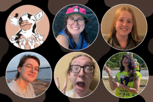 Image of CATL logo (cow with ASL hands finger spelling 'CATL') and Georgia, Ainsleigh, Char, Quinn, and Dylan