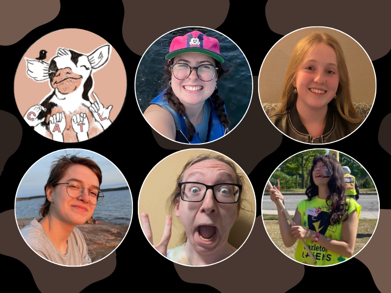 Image of CATL logo (cow with ASL hands finger spelling 'CATL') and Georgia, Ainsleigh, Char, Quinn, and Dylan