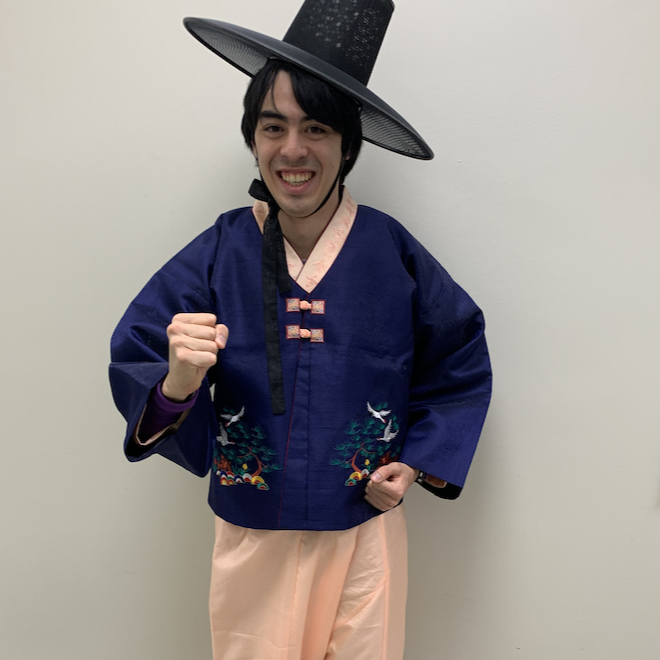 Student trying on hanbok