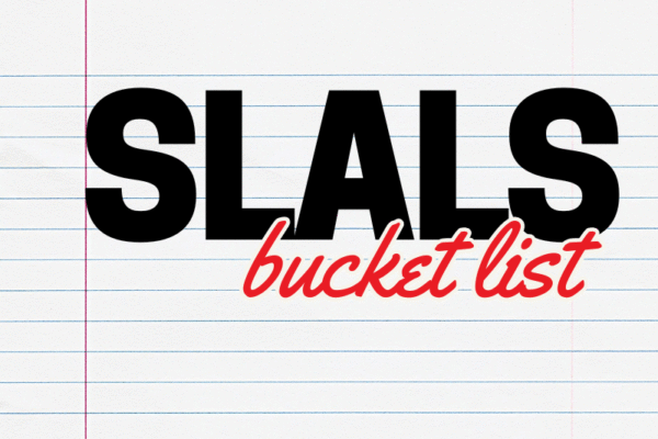 Lined paper with SLALS bucket list in text
