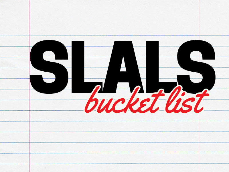Lined paper with SLALS bucket list in text