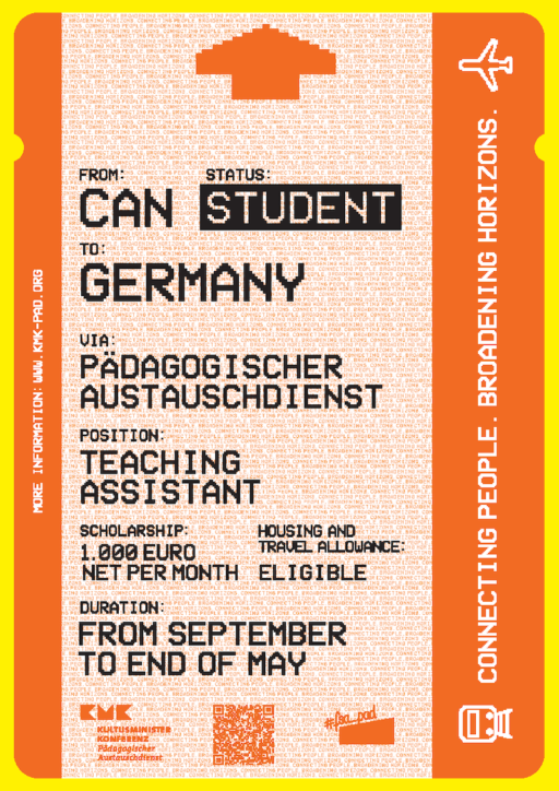 Plane ticket showing a student traveling from Canada to Germany.