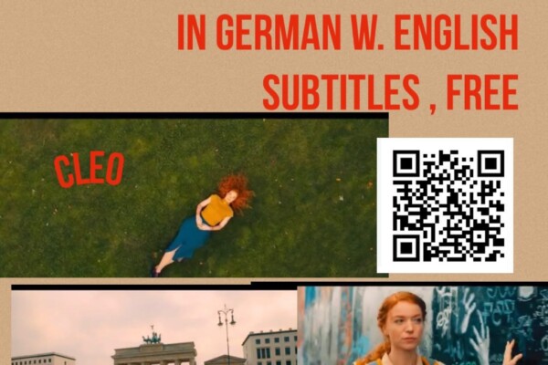 Photo collage of girl lying on the grass, wearing a uniform, and the Brandenburg Gate