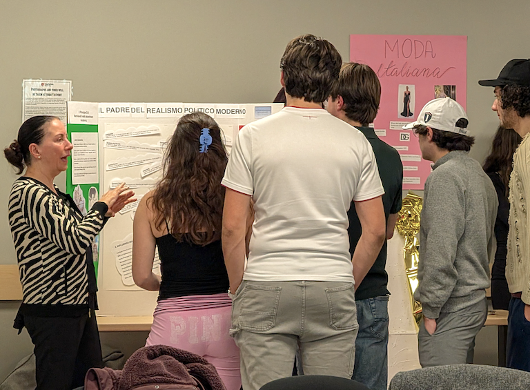 Debra explains the finer points of Machiavelli to a group of onlookers