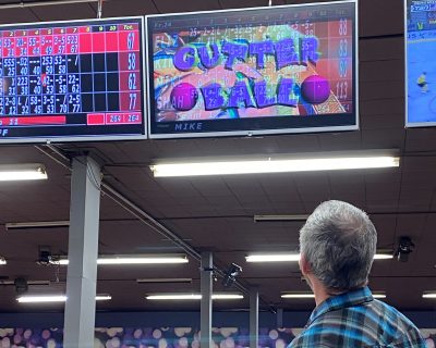 Mike Barker celebrating gutter ball