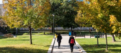 Students walking around campus