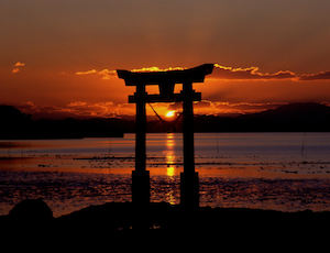 Japanese shrine at sunset