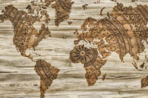 Woodcut version of a world map