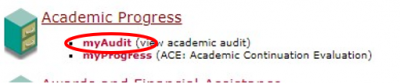 partial screenshot of Carleton Central webpage, with 'my audit' circled in red.