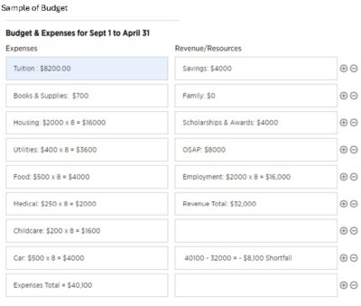 Example of a budget for internal award application.  Details are provided below.
