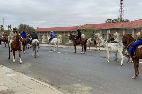 Image of a parade through the town of Keetmanshoop from Tseiblaagte Bridge to Keetmanshoop Stadium.