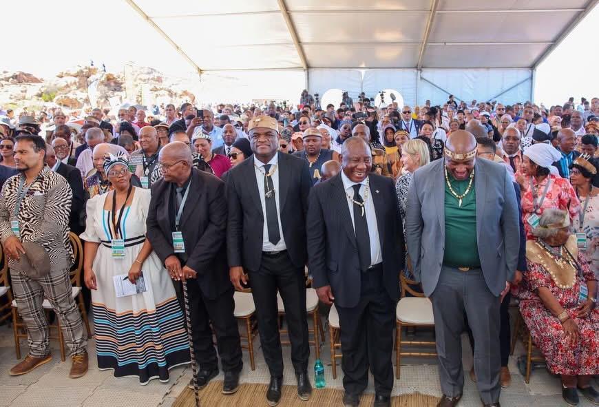 Image from the reburial ceremony of Khoe remains at the Kinderlê Monument.