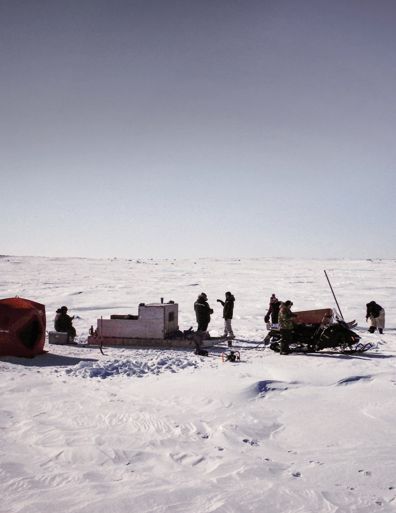 Students, postdoctoral fellows and Stephan Schott working with local hunters and guides in Taloyoak, Nunavut, initiative led by Stephan Schott, Louis Bernatchez, Dylan Fraser and J-S Moore. Photo by Johann Strube, Postdoctoral Fellow in SPPA.