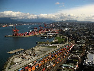Vancouver's waterfront, taken from Harbour Centre Lookout, March 2007.