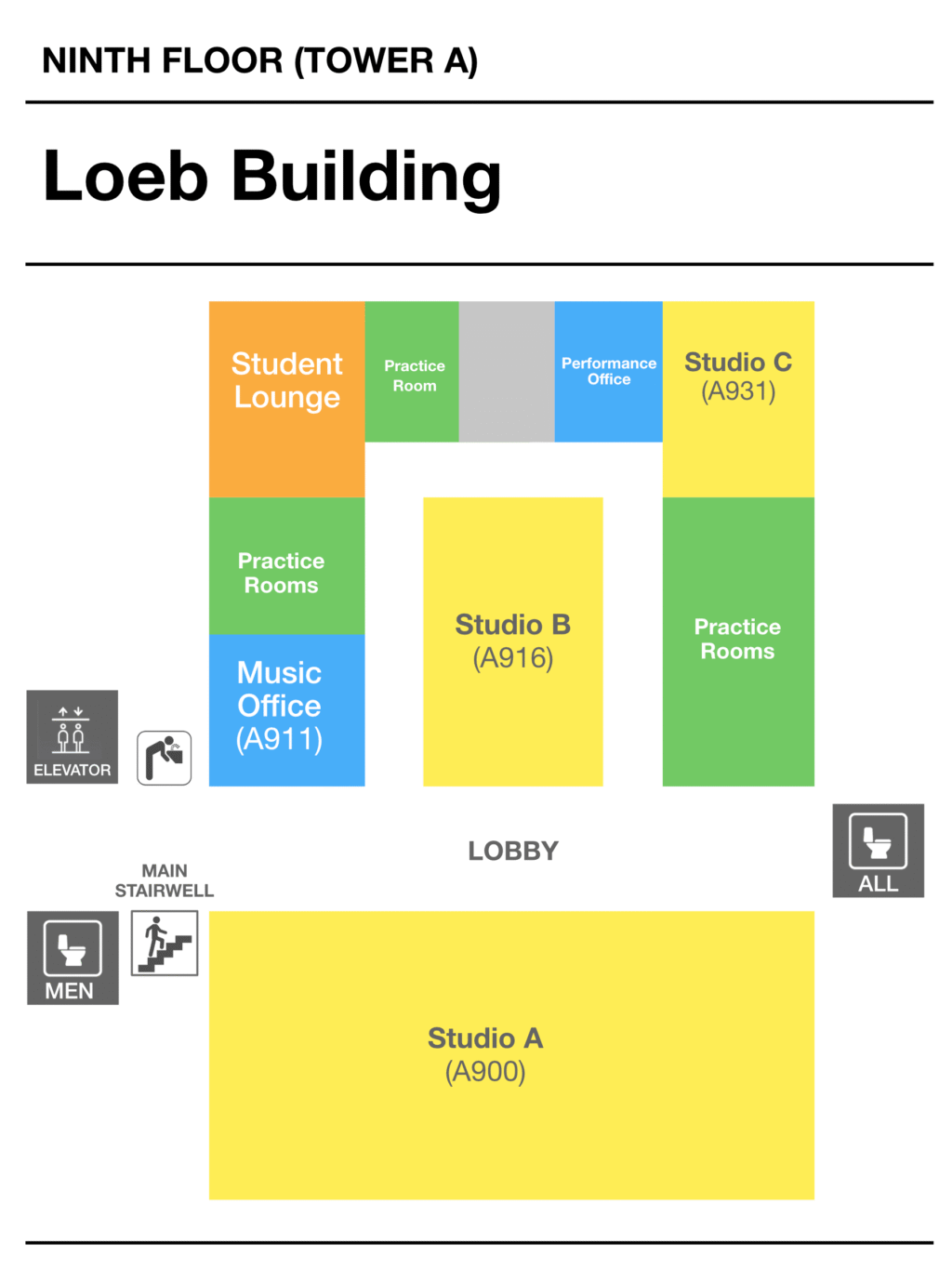 Simplified floor map of Loeb ninth floor.