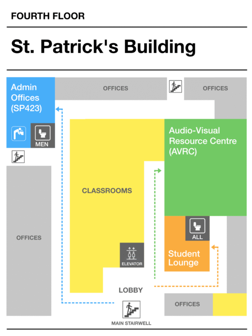 Simplified floor map of St. Pat's fourth floor.