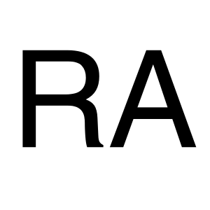 Black RA initials on a white background