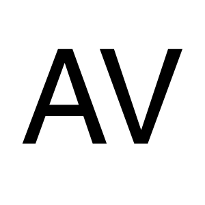 Black AV initials on a white background