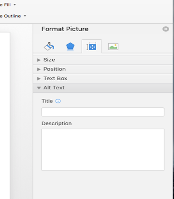 Screenshot of where to add Alt text to pictures