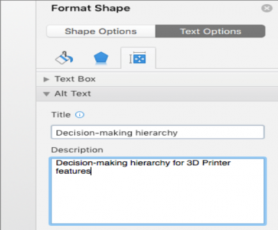 A screenshot of the menu for adding alt text to a SmartArt graphic