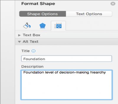 A screenshot of the menu for adding alt text to a shape