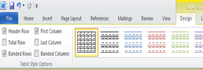 A screenshot of where to define the header rows in tables